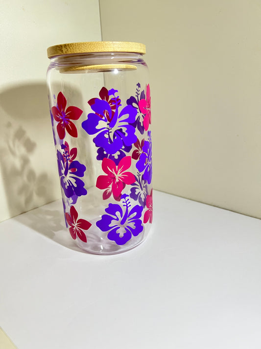 Hawaiian Floral 16oz glass tumbler