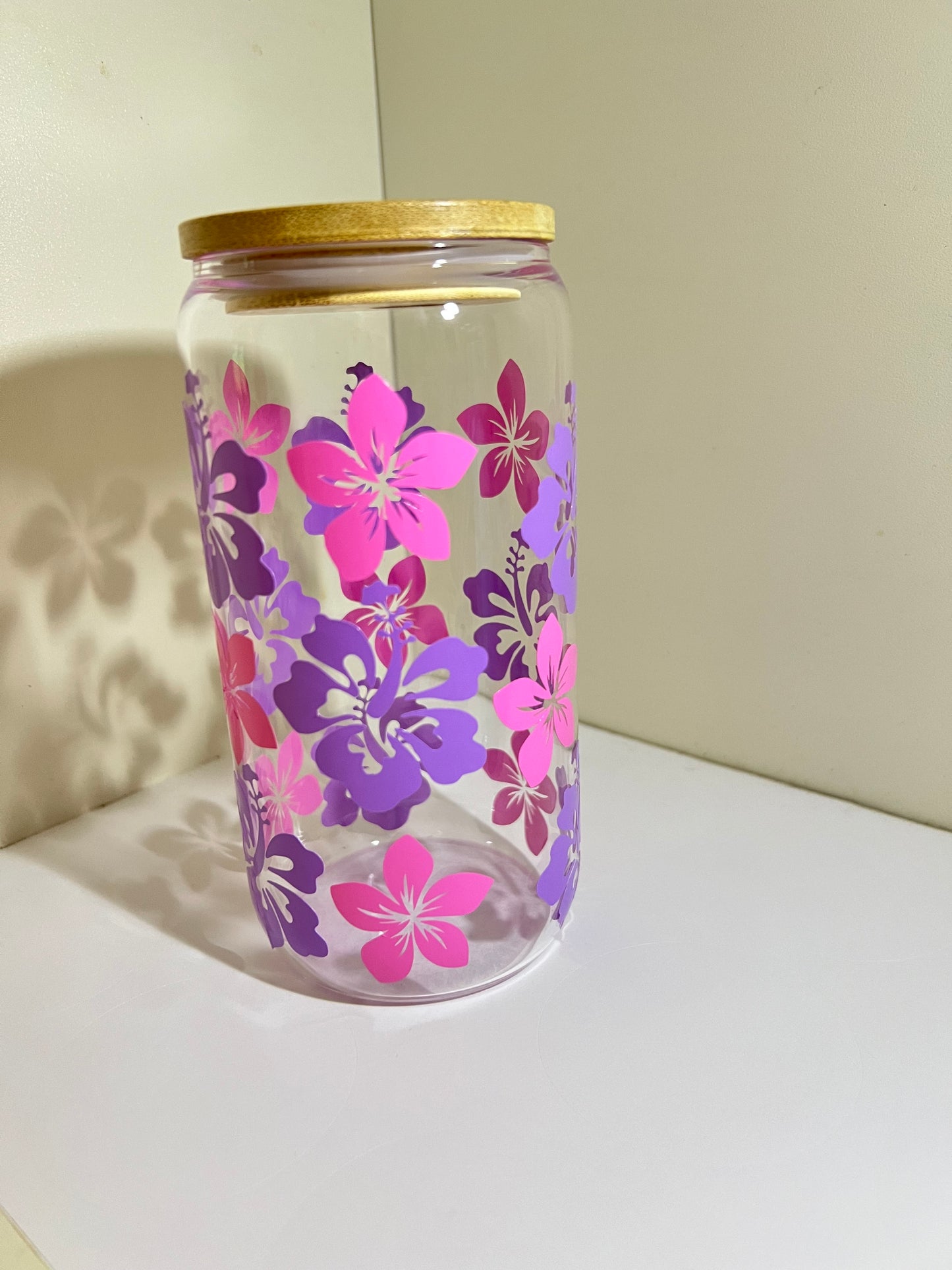 Hawaiian Floral 16oz glass tumbler