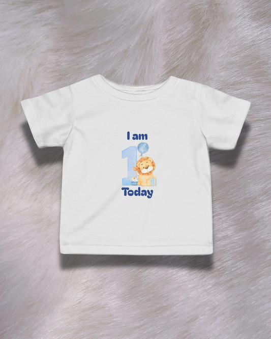 First birthday baby t-shirt with "I Am 1 Today" lion design – cute 1st birthday outfit gift for babies | Crafted Prints UK