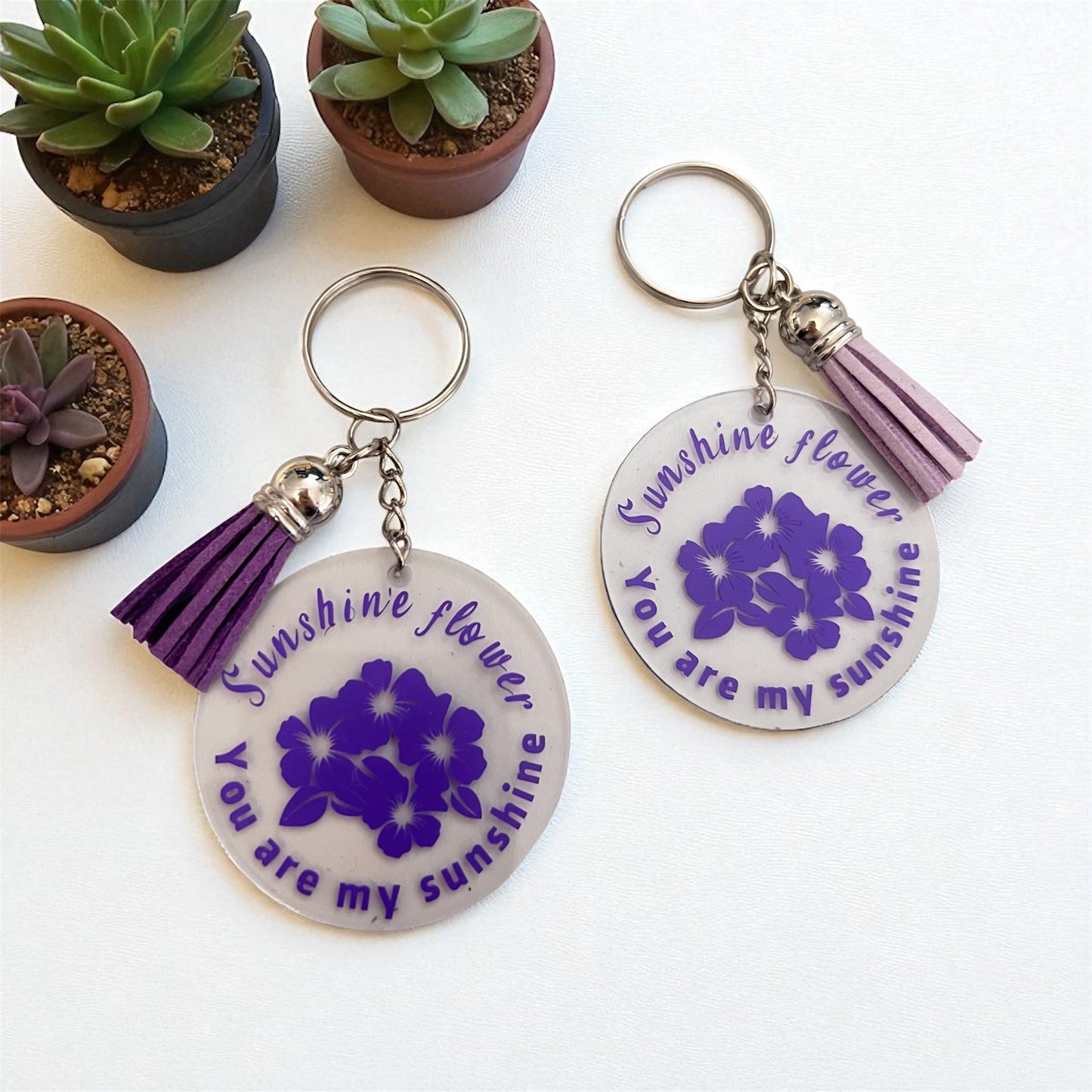 “You Are My Sunshine” Floral Keychain with Tassel