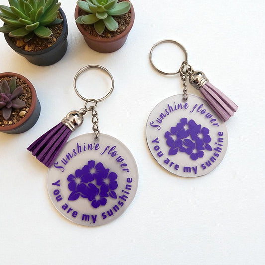 “You Are My Sunshine” Floral Keychain with Tassel