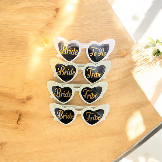Bride To Be and Bride Tribe heart shaped sunglasses set – fun bachelorette party accessory gift | Crafted Prints UK