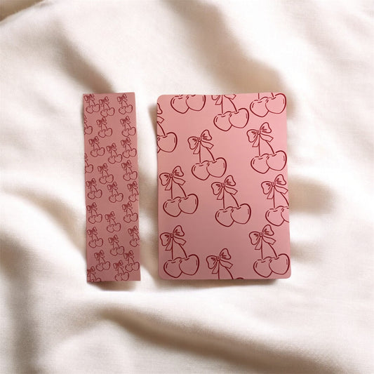 Cherry heart kindle insert and laminated bookmark set – cute BookTok reading accessory gift for book lovers | Crafted Prints UK