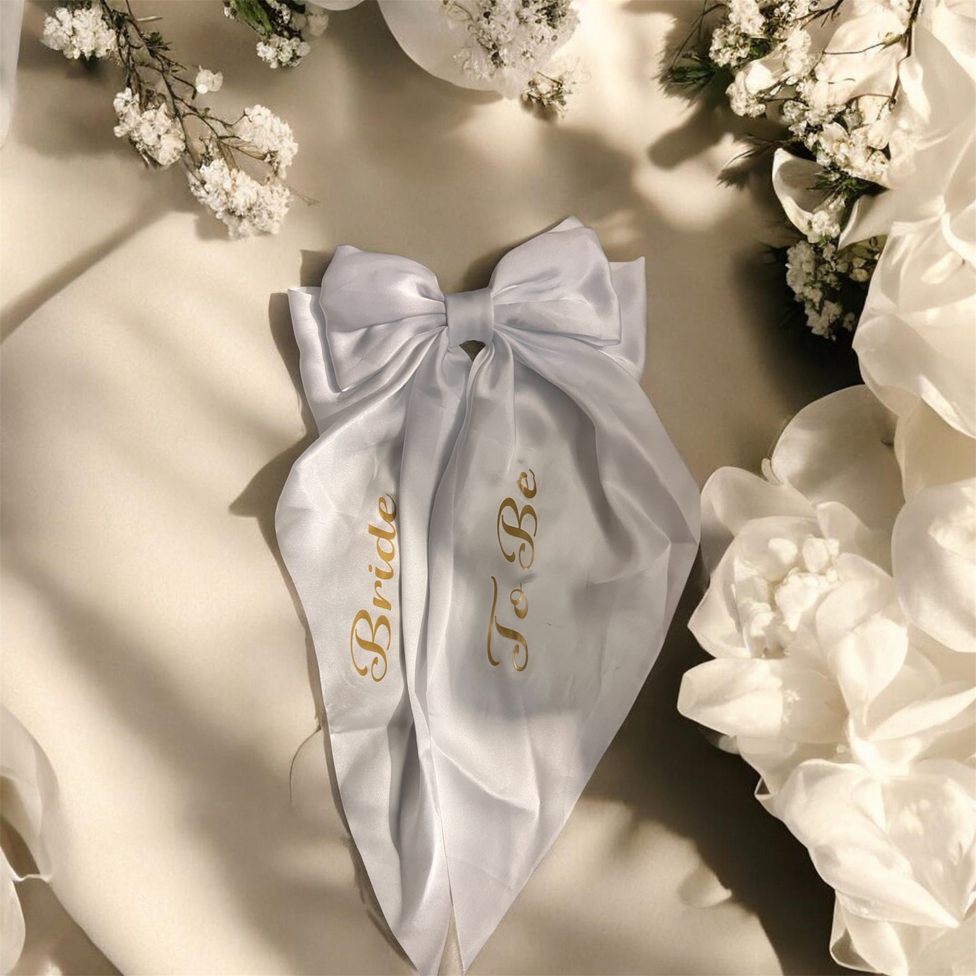 Bride To Be satin hair bow – bridal hair accessory gift for bachelorette party and wedding morning | Crafted Prints UK