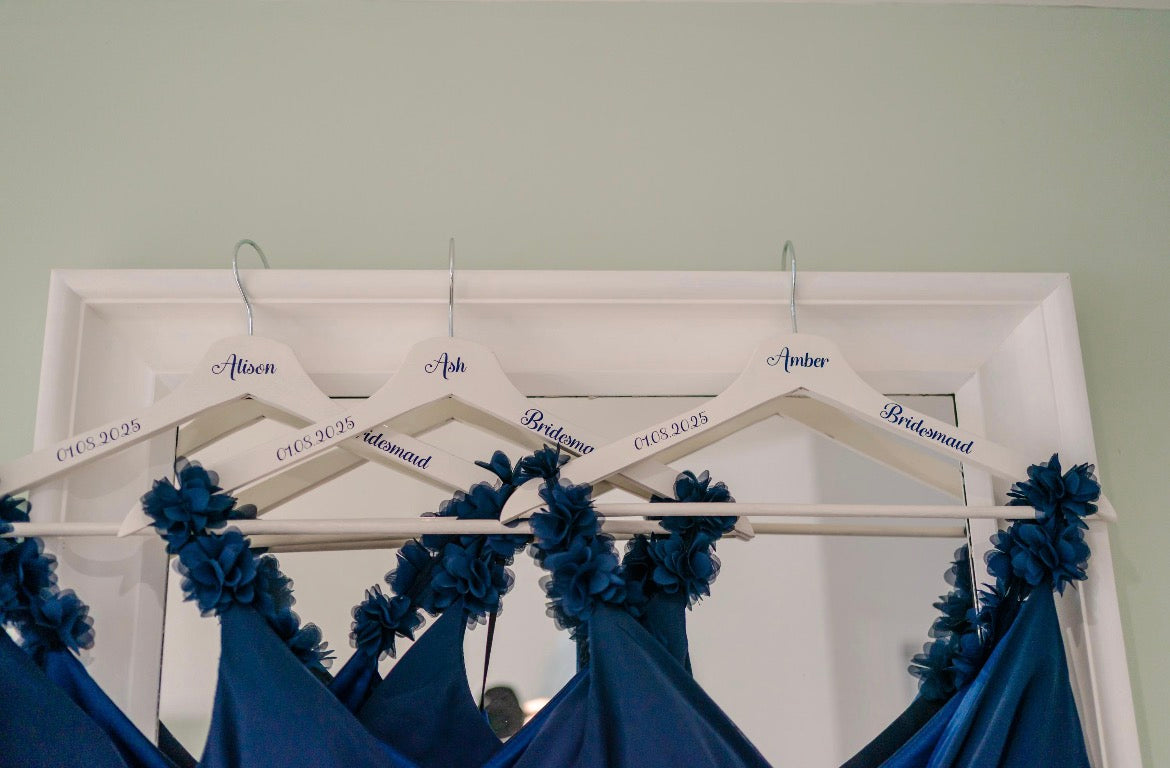 Personalised wooden coat hanger with custom name – elegant bridal and wedding gift for the bride | Crafted Prints UK