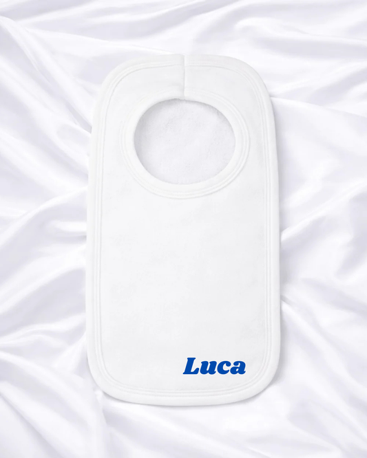 Personalised baby bib with custom name – soft cotton baby gift for newborns and infants | Crafted Prints UK