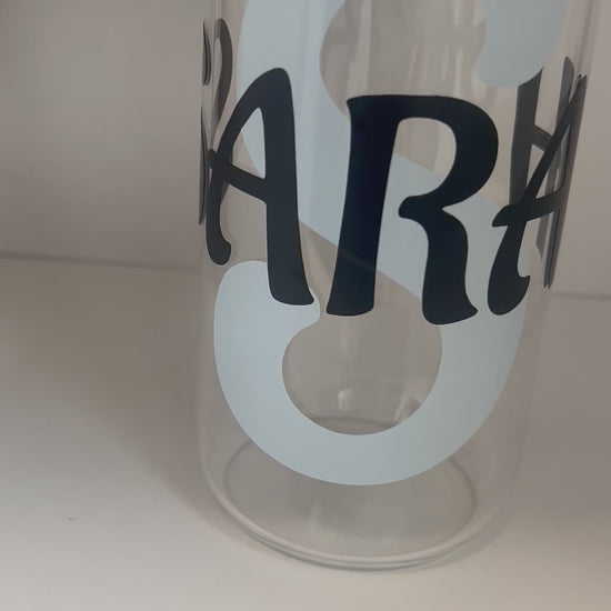Personalised 16oz glass can with bamboo lid and glass straw – custom name drinkware gift for her | Crafted Prints UK